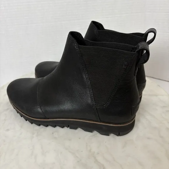 Sorel Harlow Chelsea Ankle Pull On Boots Leather Black Women's Size 7 Gorpcore