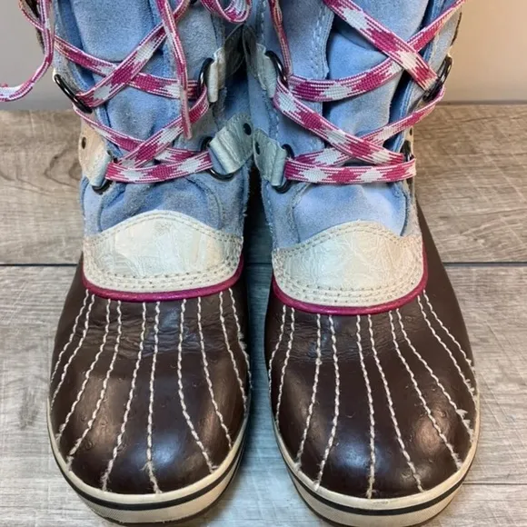 Sorel Joan of Arctic Blue Leather Waterproof Youth Snow Winter Boots Size 6