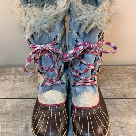 Sorel Joan of Arctic Blue Leather Waterproof Youth Snow Winter Boots Size 6