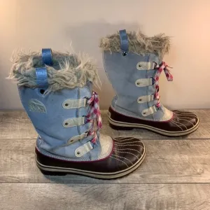 Sorel Joan of Arctic Blue Leather Waterproof Youth Snow Winter Boots Size 6
