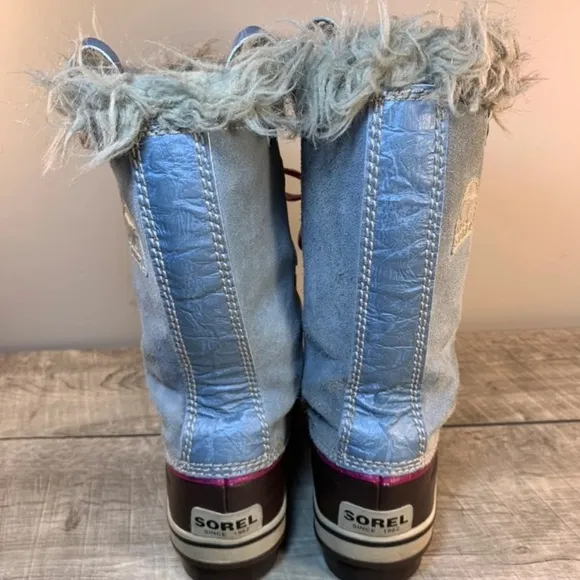 Sorel Joan of Arctic Blue Leather Waterproof Youth Snow Winter Boots Size 6