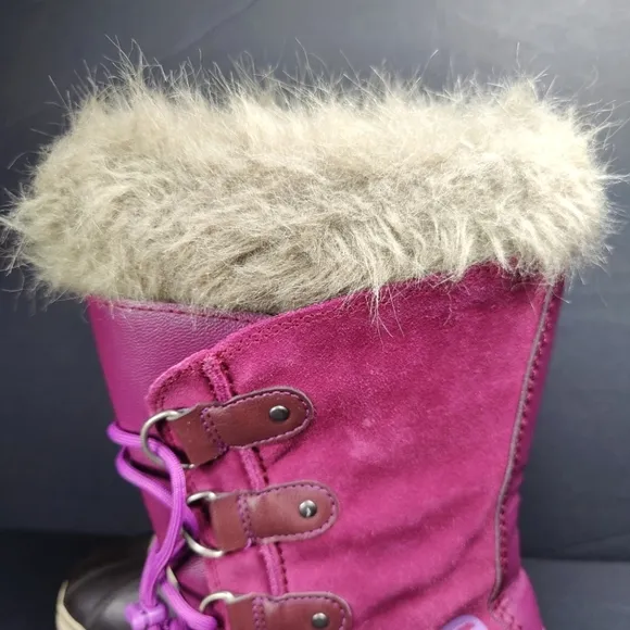 Sorel Joan of Arctic Brown/Purple Leather Waterpoof Women's Winter Boots Size 4