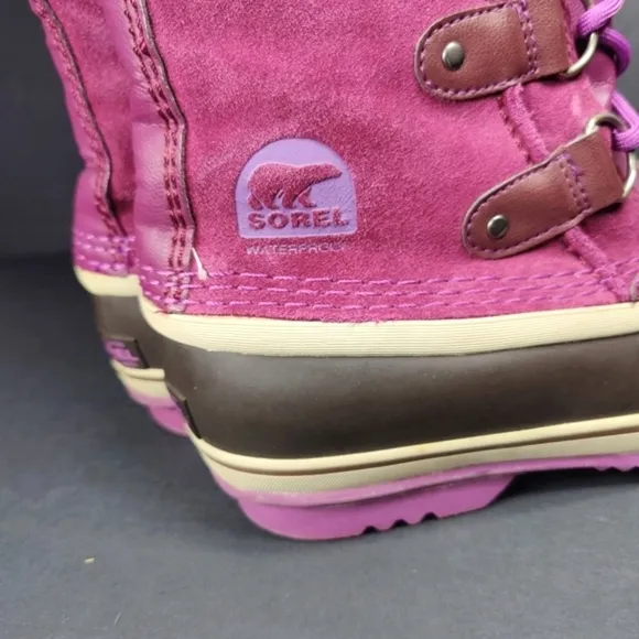 Sorel Joan of Arctic Brown/Purple Leather Waterpoof Women's Winter Boots Size 4
