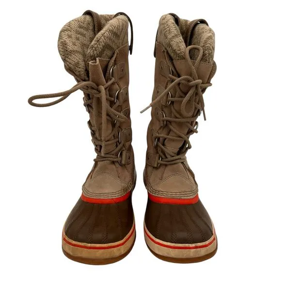 Sorel Joan Of Arctic Knit Fossil Leather Winter Boots Size 7.5