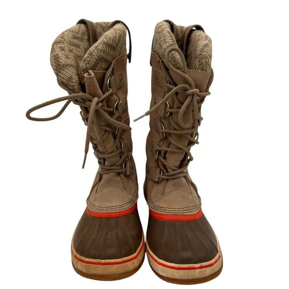 Sorel Joan Of Arctic Knit Fossil Leather Winter Boots Size 7.5