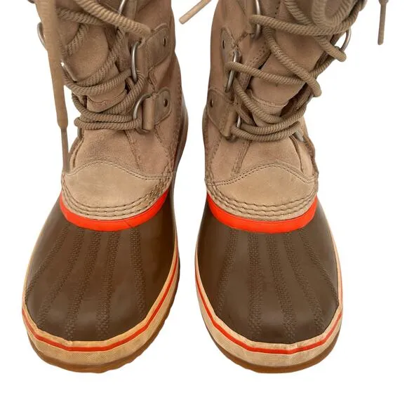 Sorel Joan Of Arctic Knit Fossil Leather Winter Boots Size 7.5