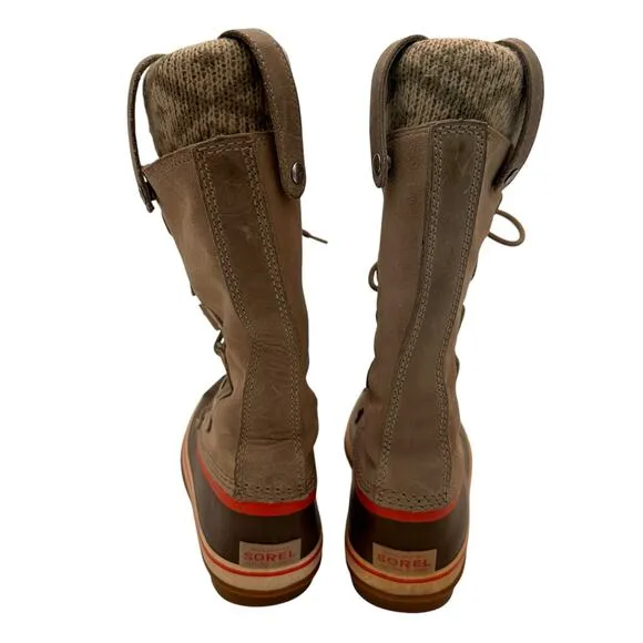 Sorel Joan Of Arctic Knit Fossil Leather Winter Boots Size 7.5