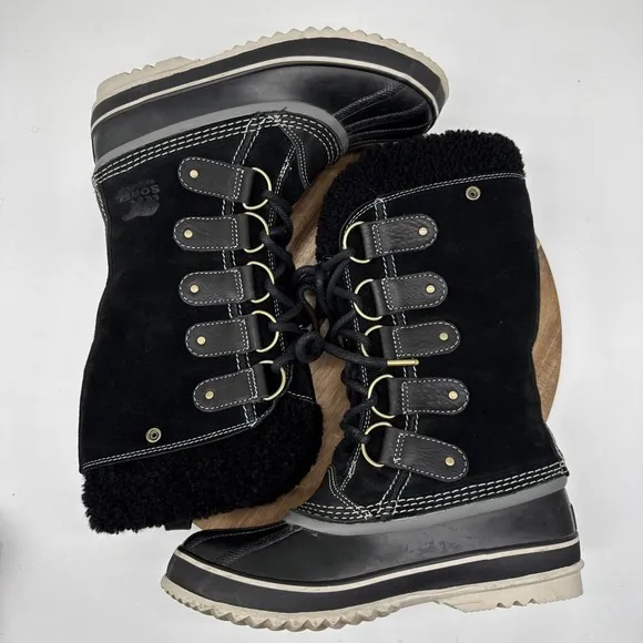 SOREL Joan of Arctic Waterproof Black Winter Boots Women's Sz 8.5 Sherpa Lined