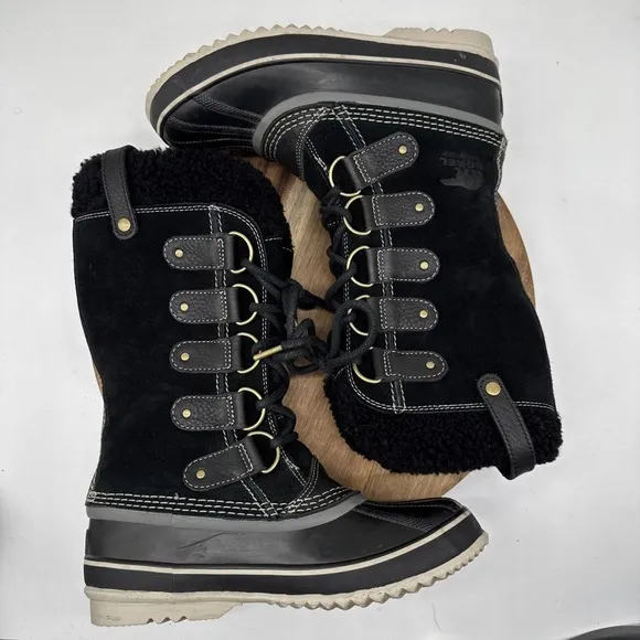 SOREL Joan of Arctic Waterproof Black Winter Boots Women's Sz 8.5 Sherpa Lined