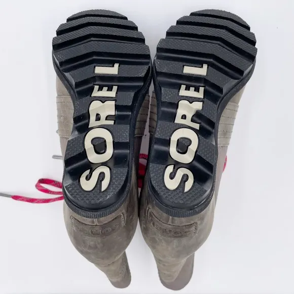 Sorel Lexie Wedge Boots Quarry Grey Fuchsia Pink Lace Up Winter Booties Size 6