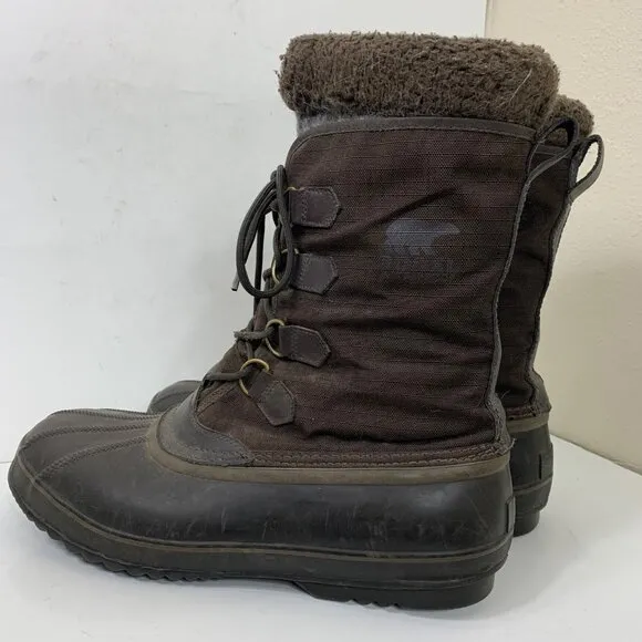 Sorel Men’s 12” Faux Fur Trim Waterproof Winter Boots Brown and Black Size 14