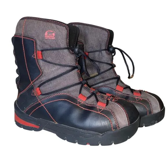 Sorel Mens Sneaky Pete Winter Boots Black Leather Lace Up Waterproof 7