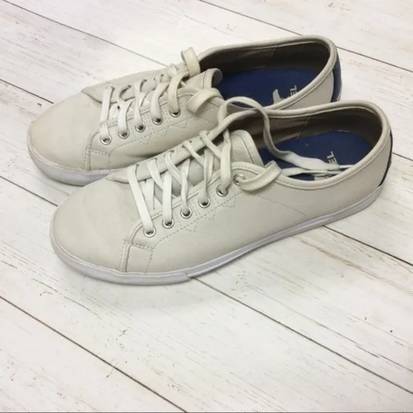 SOREL Men’s White Casual Low Top Leather Caribou Sneaker,