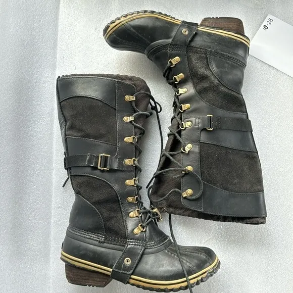 Sorel Rubber Tall Winter Boots 10 Women’s Leather Suede Black NL 2033 Winter