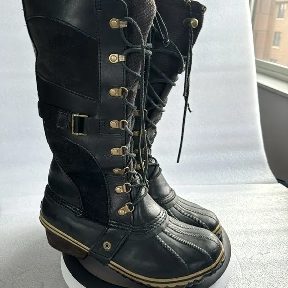 Sorel Rubber Tall Winter Boots 10 Women’s Leather Suede Black NL 2033 Winter