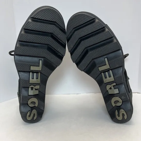 Sorel Sandals Women 7 Joanie II Lace Up Black Leather Gladiator Platform Wedge