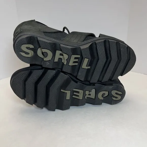 Sorel Sandals Women 7 Joanie II Lace Up Black Leather Gladiator Platform Wedge