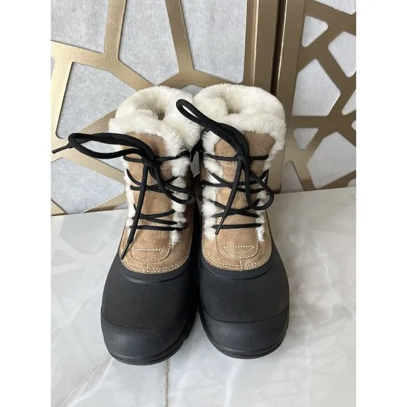 Sorel Tan Snow Angel Lace Winter Boots Thinsulate Insulation Wmn Size 9 Leather