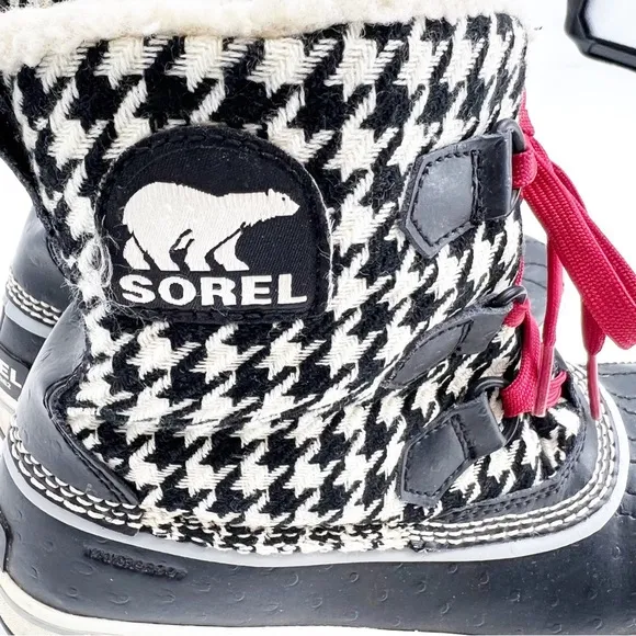 SOREL Tivoli Black White Houndstooth Waterproof Winter Boots Size 7