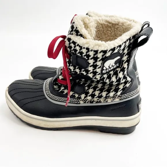 SOREL Tivoli Black White Houndstooth Waterproof Winter Boots Size 7