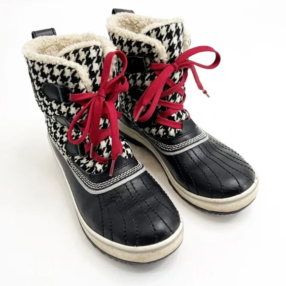 SOREL Tivoli Black White Houndstooth Waterproof Winter Boots Size 7