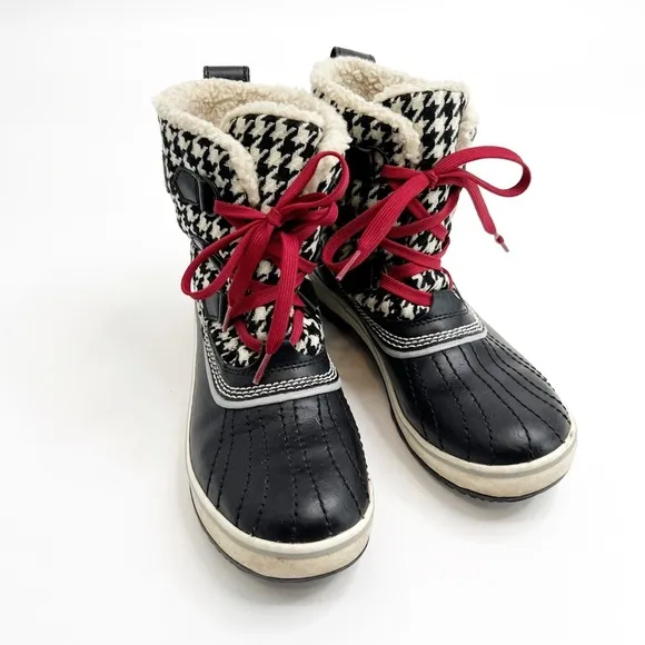 SOREL Tivoli Black White Houndstooth Waterproof Winter Boots Size 7