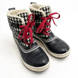 SOREL Tivoli Black White Houndstooth Waterproof Winter Boots Size 7