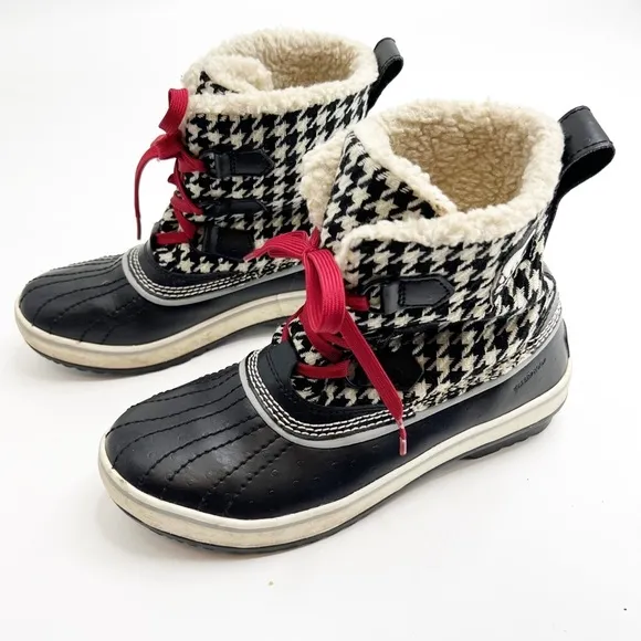 SOREL Tivoli Black White Houndstooth Waterproof Winter Boots Size 7