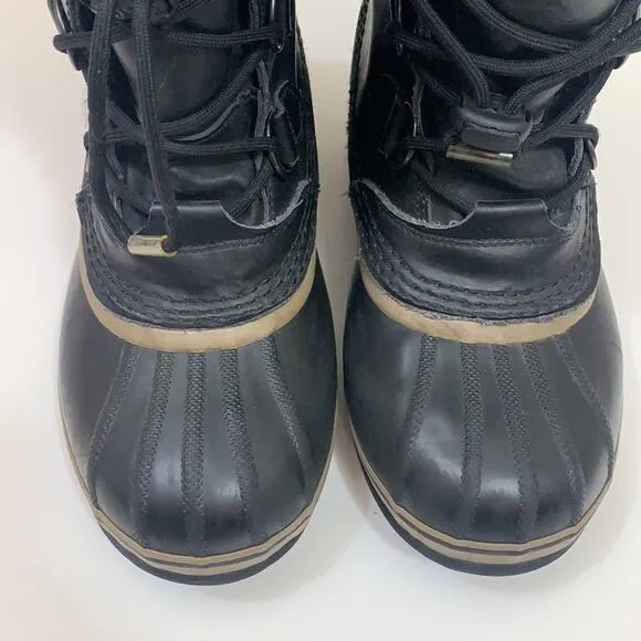 Sorel Waterproof Winter Black/Tan Lace-up Rubber Faux Fur Boots
