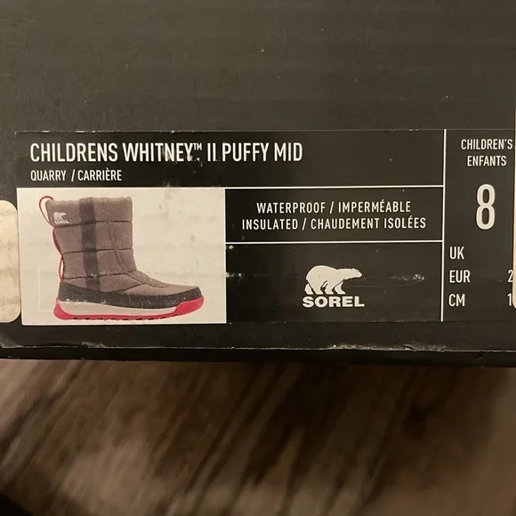 Sorel Whitney ll Puffy Mid Winter Boots toddler girls pink/ gray NWT size 8