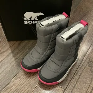 Sorel Whitney ll Puffy Mid Winter Boots toddler girls pink/ gray NWT size 8