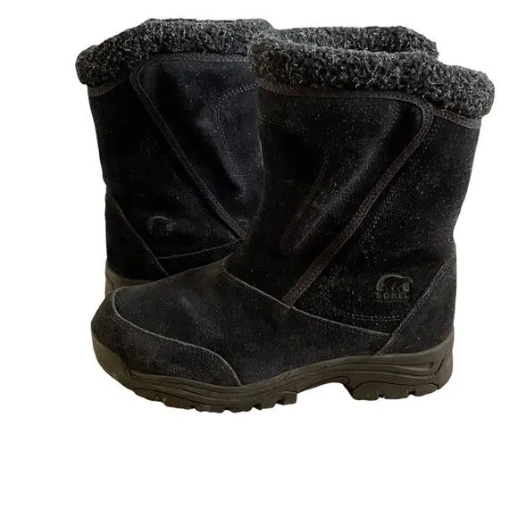 Sorel ~Winter Boots ~Womens Waterfall NL1964-010 ~Black Suede~ Mid Calf Size 8.5