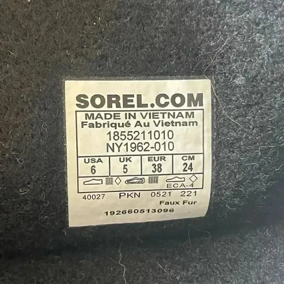 Sorel Winter Carnival Boots Women's Black White Fleece Waterproof Size 6