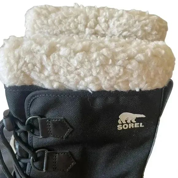 Sorel Winter Carnival Boots Women's Black White Fleece Waterproof Size 6