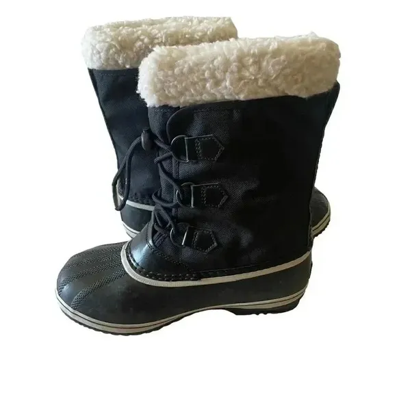 Sorel Winter Carnival Boots Women's Black White Fleece Waterproof Size 6