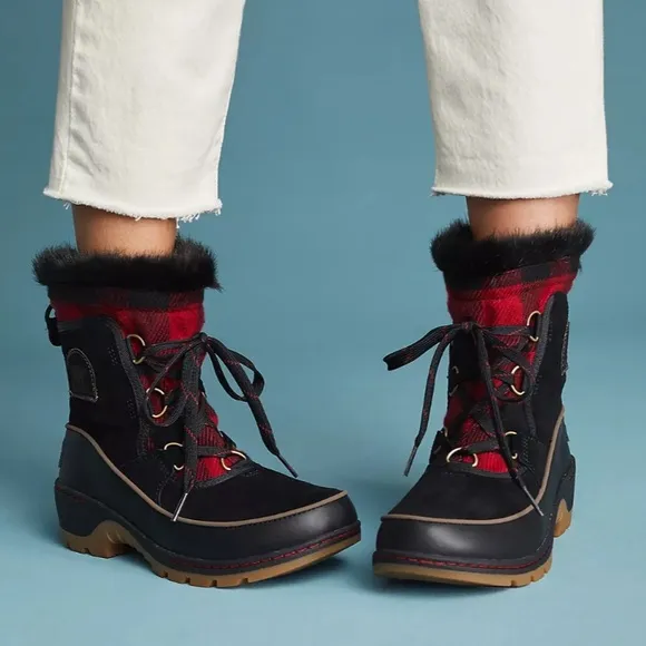Sorel Women's Black and Red Tivoli III Plaid Winter Boots