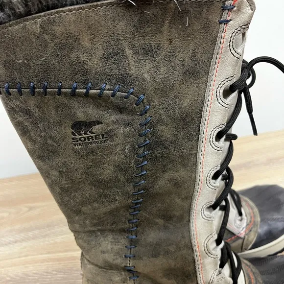 Sorel Women’s Cate The Great Brown Gray Leather Faux Fur Winter Boots Size 6