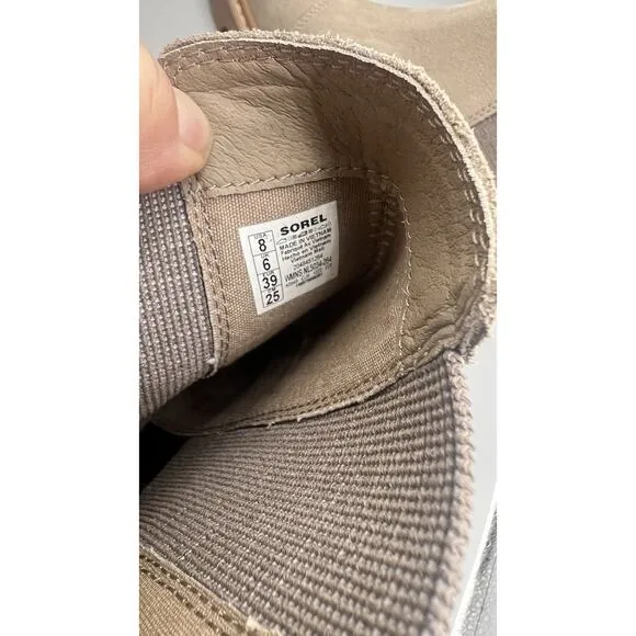 Sorel Womens Joan Now Suede Chelsea Casual Boots Omega Taupe Gum Size US 8 NWOB