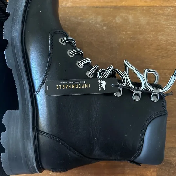 Sorel WOMEN'S LENNOX™ LACE STKD BOOT black winter moto ladies size 8.5 NWOB‎