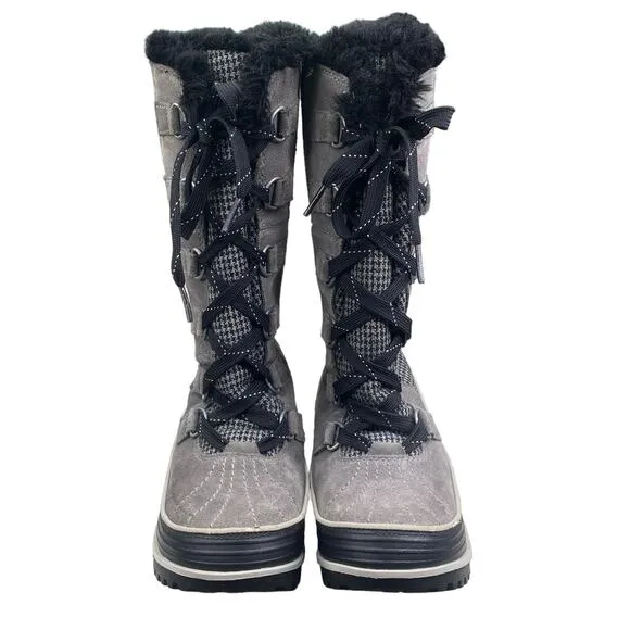 Sorel Women’s Tivoli Grey Houndstooth Lace Up Winter Boots Size US 6