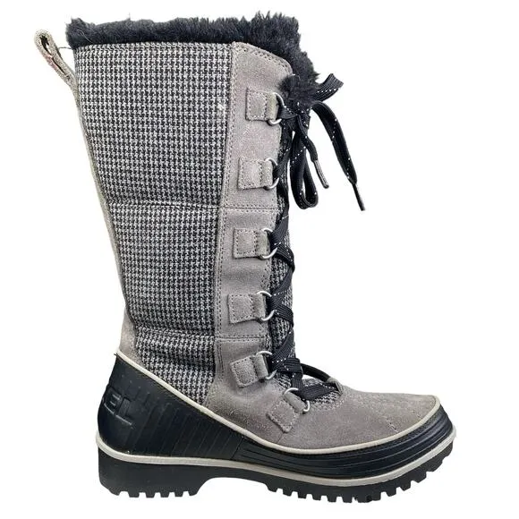 Sorel Women’s Tivoli Grey Houndstooth Lace Up Winter Boots Size US 6
