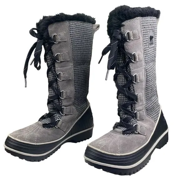 Sorel Women’s Tivoli Grey Houndstooth Lace Up Winter Boots Size US 6