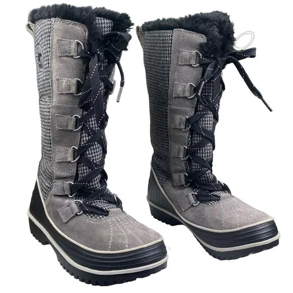 Sorel Women’s Tivoli Grey Houndstooth Lace Up Winter Boots Size US 6