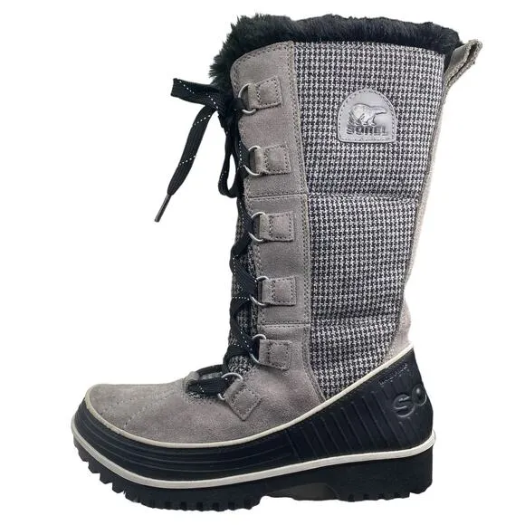 Sorel Women’s Tivoli Grey Houndstooth Lace Up Winter Boots Size US 6