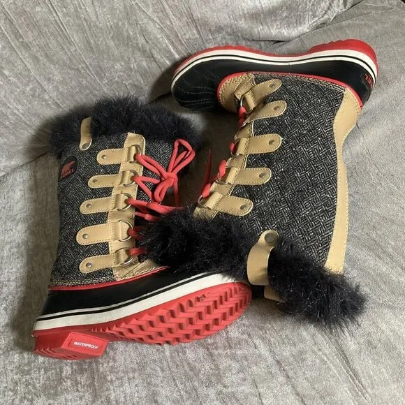 Sorel Women's Tofino Brown Cordovan Herringbone Waterproof Winter Boots US 7