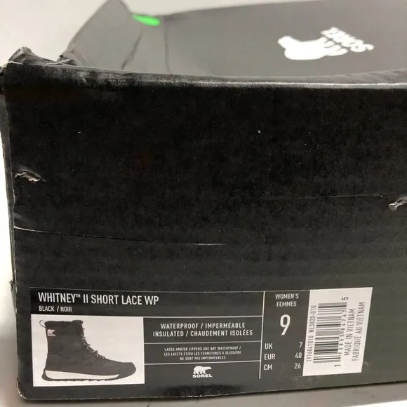 Sorel Women’s Whitney II Short Lace Waterproof Winter Boots Black, Size 9M