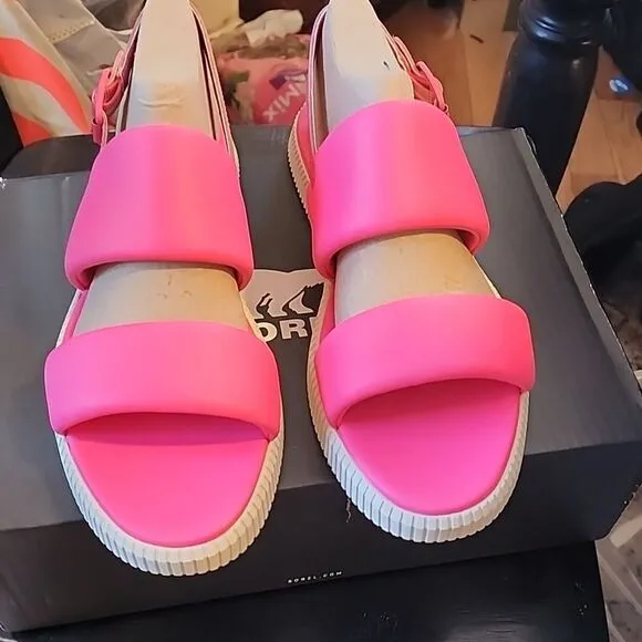 Sorel Ona Streetworks Go to Flat Sandals Bright Pink Sandals with Buckle