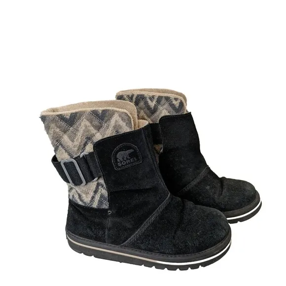 Sorrel Women's Winter Boots Size 8.5 Black Gray Adjustable Strap.