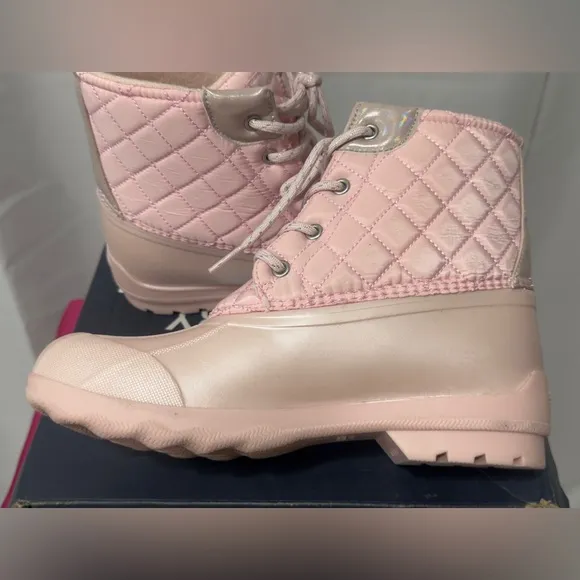 Sperry Big Girls Blush Quilted Port Duck Boots - Flocked Rubber Sole  4M     NIB