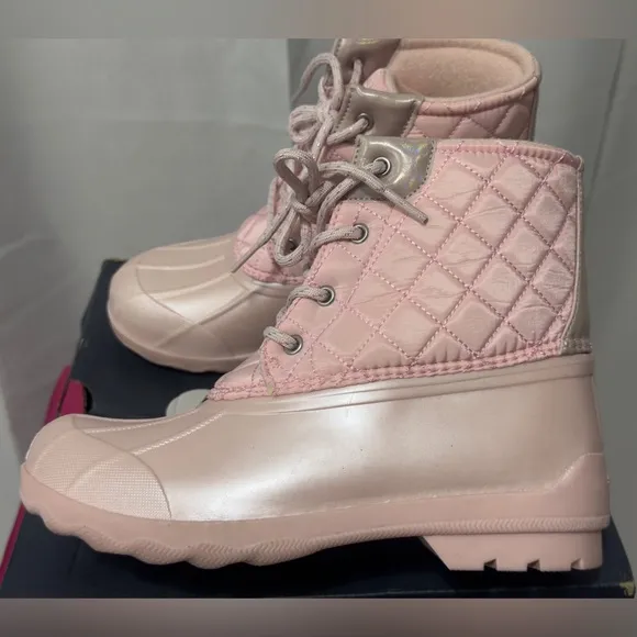 Sperry Big Girls Blush Quilted Port Duck Boots - Flocked Rubber Sole  4M     NIB